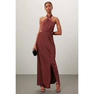 MINKPINK Finlay Halter Dress in Satin Clay Color Size XS
